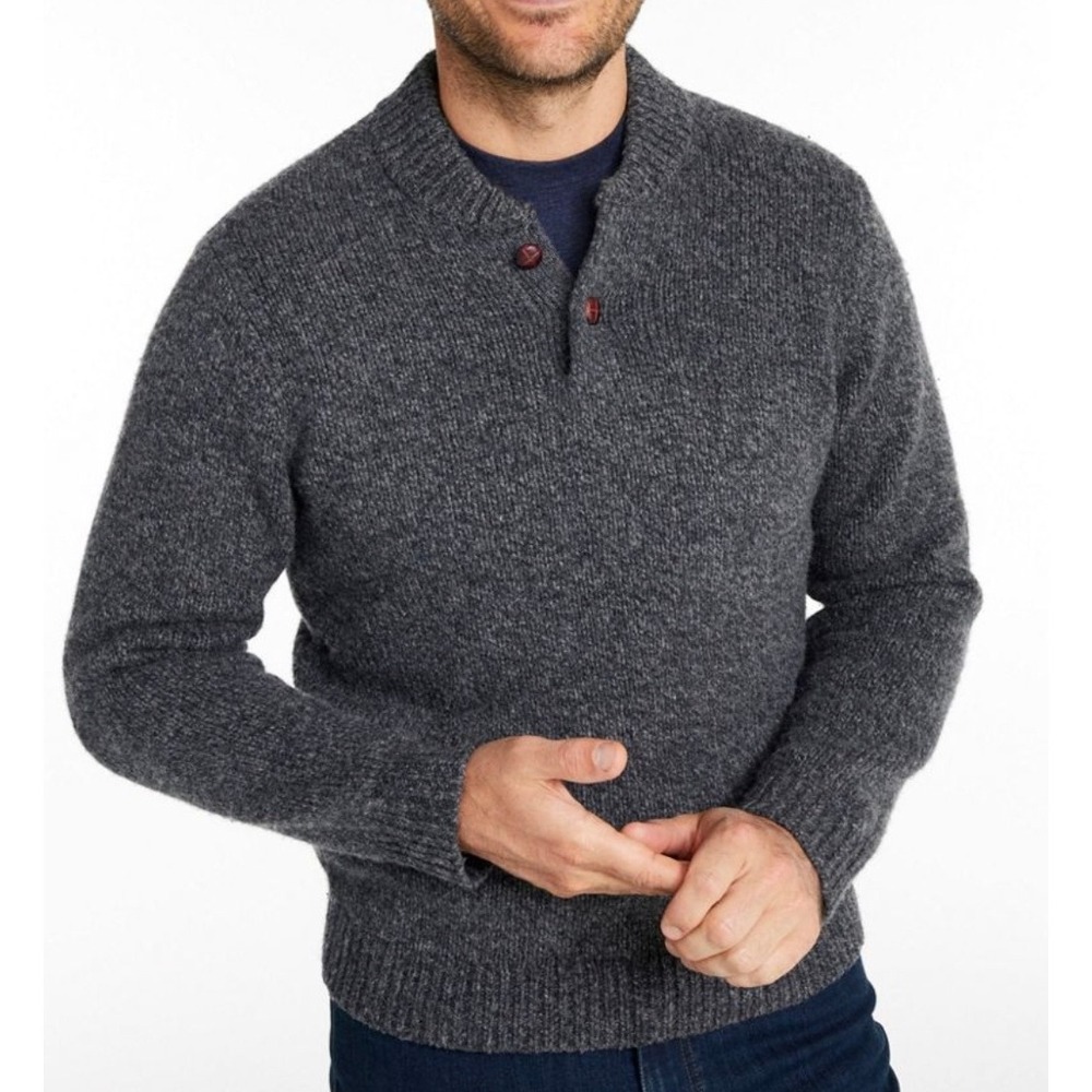 Men's L.L.Bean Classic Ragg Wool Sweater Henley Large Tall Gray‎ Pullover